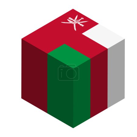 Oman flag - cube isométrique 3D isolé sur fond blanc. Objet vectoriel.