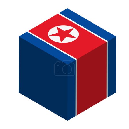 Drapeau Corée du Nord - cube 3D isométrique isolé sur fond blanc. Objet vectoriel.