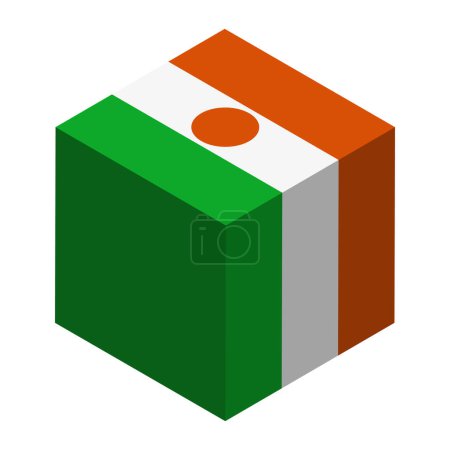 Bandera de Níger - cubo isométrico 3D aislado sobre fondo blanco. Objeto vectorial.