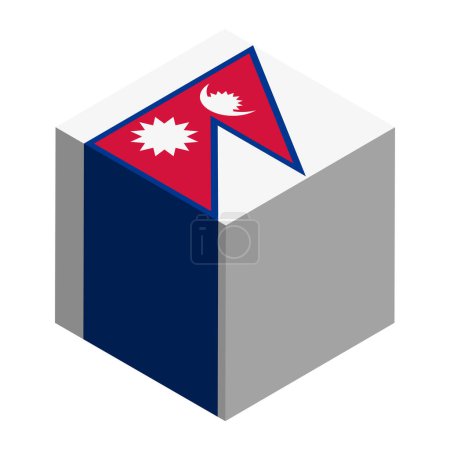 Bandera de Nepal - cubo isométrico 3D aislado sobre fondo blanco. Objeto vectorial.