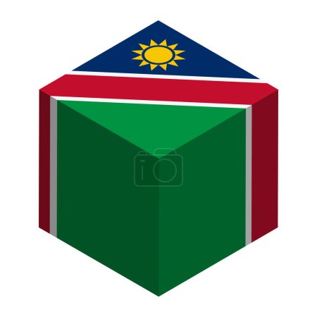 Bandera de Namibia - cubo isométrico 3D aislado sobre fondo blanco. Objeto vectorial.