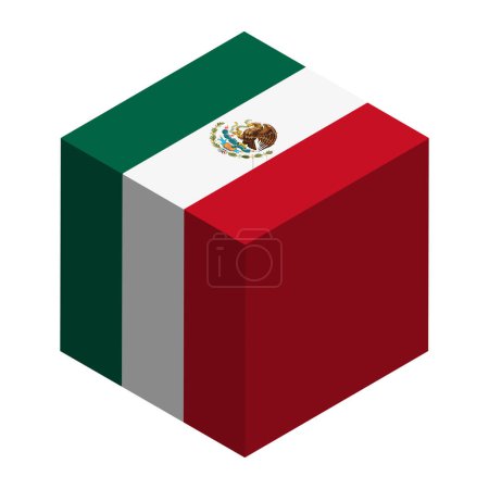 Bandera de México - cubo isométrico 3D aislado sobre fondo blanco. Objeto vectorial.