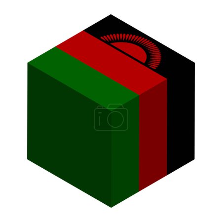 Bandera de Malawi - cubo isométrico 3D aislado sobre fondo blanco. Objeto vectorial.
