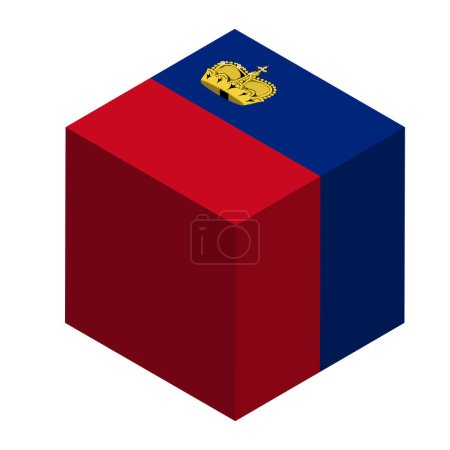 Drapeau Liechtenstein - cube 3D isométrique isolé sur fond blanc. Objet vectoriel.