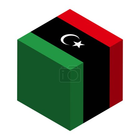 Bandera de Libia - cubo isométrico 3D aislado sobre fondo blanco. Objeto vectorial.