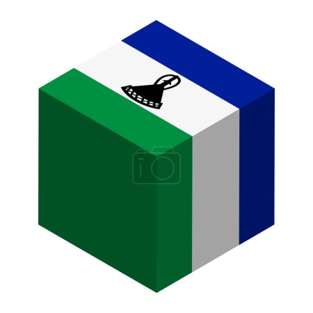 Drapeau Lesotho - cube 3D isométrique isolé sur fond blanc. Objet vectoriel.