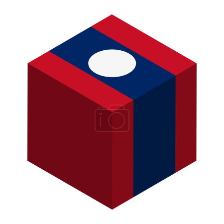 Bandera de Laos - cubo isométrico 3D aislado sobre fondo blanco. Objeto vectorial.