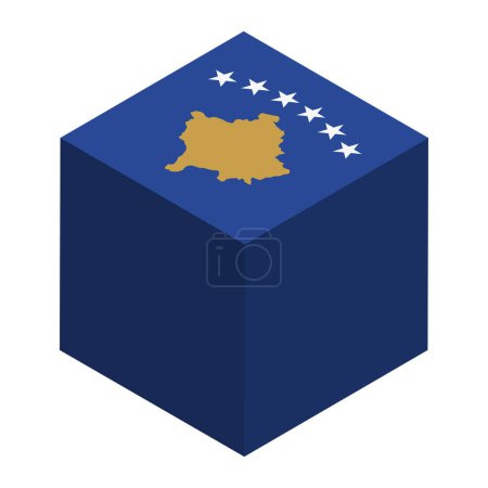 Drapeau du Kosovo - cube 3D isométrique isolé sur fond blanc. Objet vectoriel.