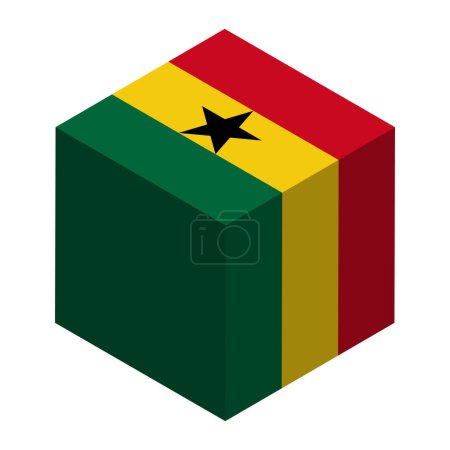 Bandera de Ghana - cubo isométrico 3D aislado sobre fondo blanco. Objeto vectorial.