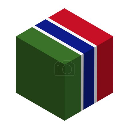 Drapeau Gambie - cube 3D isométrique isolé sur fond blanc. Objet vectoriel.
