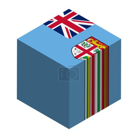 Bandera de Fiji - cubo isométrico 3D aislado sobre fondo blanco. Objeto vectorial.