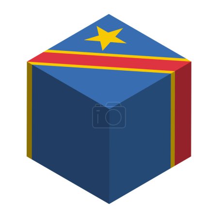 Drapeau de la République démocratique du Congo - cube 3D isométrique isolé sur fond blanc. Objet vectoriel.