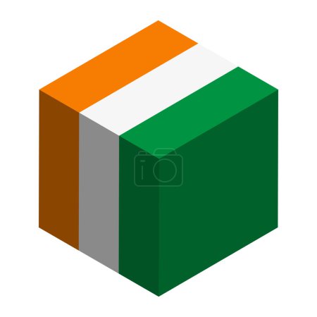 Drapeau Côte d Ivoire - cube 3D isométrique isolé sur fond blanc. Objet vectoriel.
