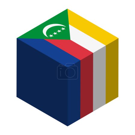Bandera de Comoras - cubo isométrico 3D aislado sobre fondo blanco. Objeto vectorial.