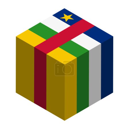 Drapeau République centrafricaine - cube 3D isométrique isolé sur fond blanc. Objet vectoriel.