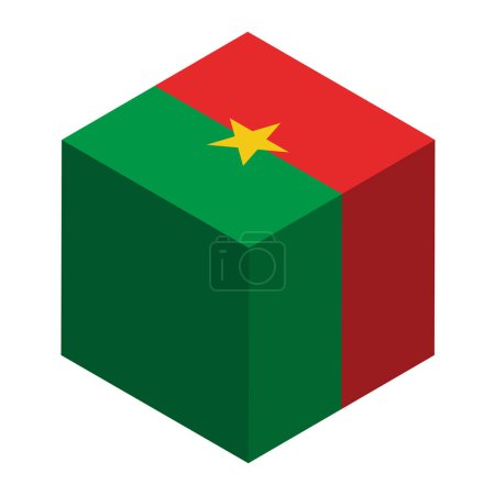 Drapeau Burkina Faso - cube 3D isométrique isolé sur fond blanc. Objet vectoriel.
