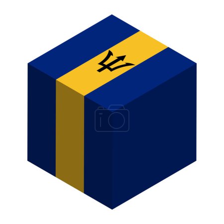 Bandera de Barbados - cubo isométrico 3D aislado sobre fondo blanco. Objeto vectorial.