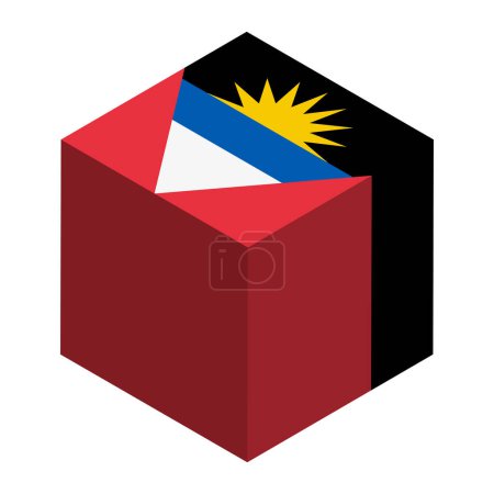 Drapeau Antigua-et-Barbuda - cube 3D isométrique isolé sur fond blanc. Objet vectoriel.