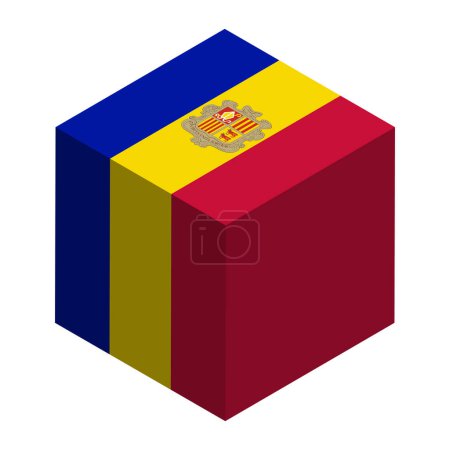 Andorra flag - isometric 3D cube isolated on white background. Vector object.