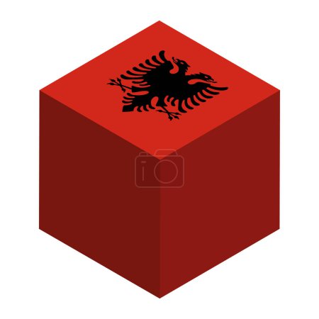 Drapeau Albanie - isométrique cube 3D isolé sur fond blanc. Objet vectoriel.