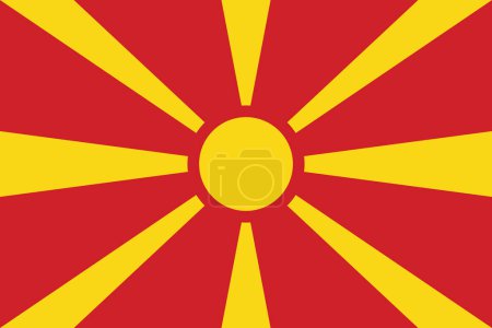 Bandera vectorial de Macedonia del Norte en colores oficiales y relación de aspecto 3: 2.