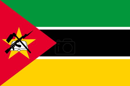 Bandera vectorial de Mozambique en colores oficiales y relación de aspecto 3: 2.