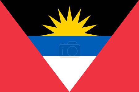 Antigua und Barbuda Vektorfahne in den offiziellen Farben und im Seitenverhältnis 3: 2.