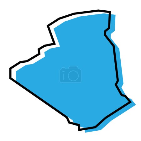 Algeria country simplified map. Blue silhouette with thick black contour outline isolated on white background. Simple vector icon