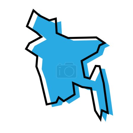 Bangladesh country simplified map. Blue silhouette with thick black contour outline isolated on white background. Simple vector icon