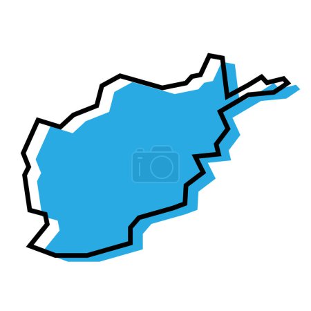 Carte simplifiée du pays Afghanistan. Silhouette bleue avec contour noir épais isolé sur fond blanc. Icône vectorielle simple