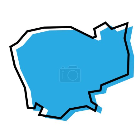 Camboya país mapa simplificado. Silueta azul con contorno negro grueso aislado sobre fondo blanco. Icono de vector simple