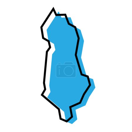 Albanien Land vereinfachte Karte. Blaue Silhouette mit dicken schwarzen Umrissen, isoliert auf weißem Hintergrund. Einfaches Vektorsymbol