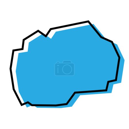 North Macedonia country simplified map. Blue silhouette with thick black contour outline isolated on white background. Simple vector icon