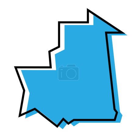 Mauritania country simplified map. Blue silhouette with thick black contour outline isolated on white background. Simple vector icon