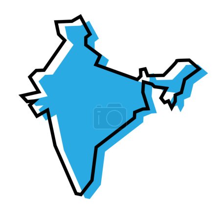 India country simplified map. Blue silhouette with thick black contour outline isolated on white background. Simple vector icon
