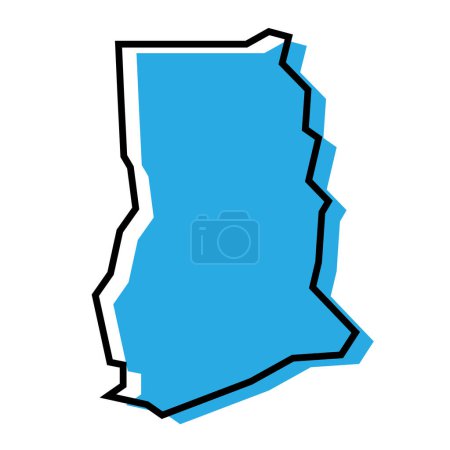 Carte simplifiée du Ghana. Silhouette bleue avec contour noir épais isolé sur fond blanc. Icône vectorielle simple