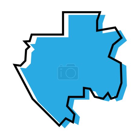 Gabon country simplified map. Blue silhouette with thick black contour outline isolated on white background. Simple vector icon