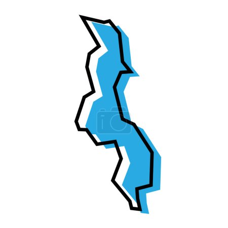 Malawi país mapa simplificado. Silueta azul con contorno negro grueso aislado sobre fondo blanco. Icono de vector simple