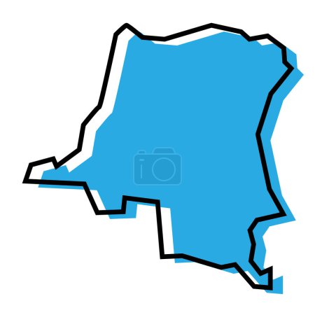 República Democrática del Congo país mapa simplificado. Silueta azul con contorno negro grueso aislado sobre fondo blanco. Icono de vector simple