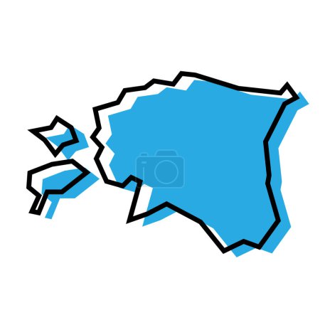 Estonia país mapa simplificado. Silueta azul con contorno negro grueso aislado sobre fondo blanco. Icono de vector simple