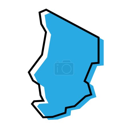Tschad-Land vereinfachte Karte. Blaue Silhouette mit dicken schwarzen Umrissen, isoliert auf weißem Hintergrund. Einfaches Vektorsymbol