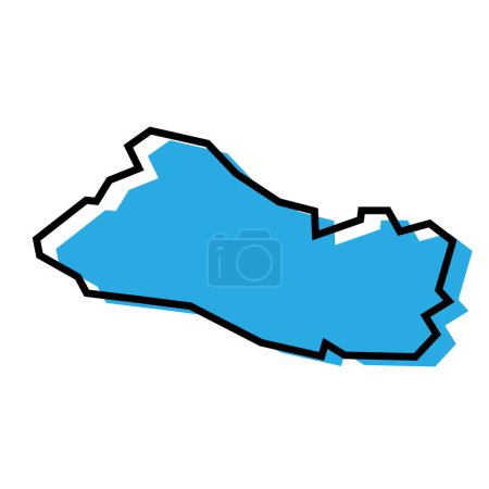 Carte simplifiée du Salvador. Silhouette bleue avec contour noir épais isolé sur fond blanc. Icône vectorielle simple