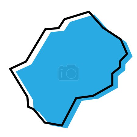 Carte simplifiée du Lesotho. Silhouette bleue avec contour noir épais isolé sur fond blanc. Icône vectorielle simple
