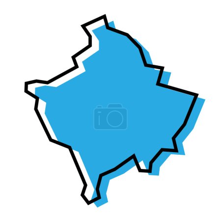 Carte simplifiée du Kosovo. Silhouette bleue avec contour noir épais isolé sur fond blanc. Icône vectorielle simple