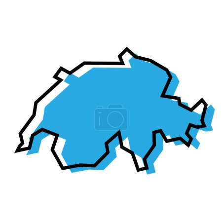 Switzerland country simplified map. Blue silhouette with thick black contour outline isolated on white background. Simple vector icon