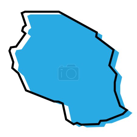 Tanzania country simplified map. Blue silhouette with thick black contour outline isolated on white background. Simple vector icon