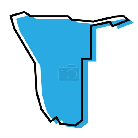 Namibia país mapa simplificado. Silueta azul con contorno negro grueso aislado sobre fondo blanco. Icono de vector simple