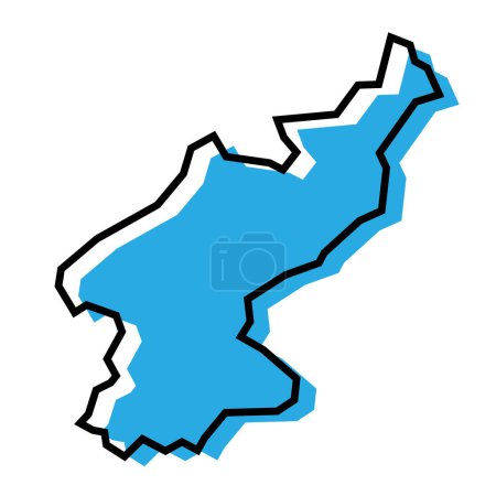 North Korea country simplified map. Blue silhouette with thick black contour outline isolated on white background. Simple vector icon
