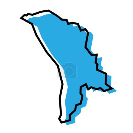 Moldova country simplified map. Blue silhouette with thick black contour outline isolated on white background. Simple vector icon