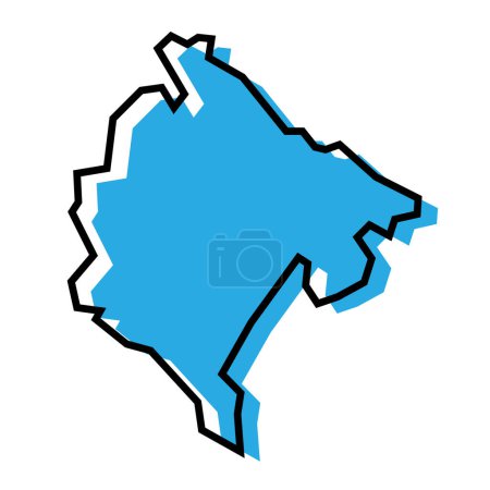 Montenegro país mapa simplificado. Silueta azul con contorno negro grueso aislado sobre fondo blanco. Icono de vector simple